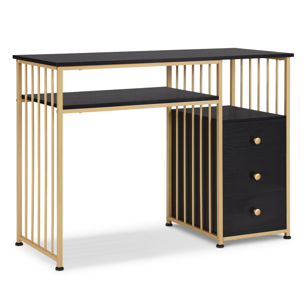 Schreibtisch mit Schubladen - Schminktisch ohne Spiegel Schwarz-Gold