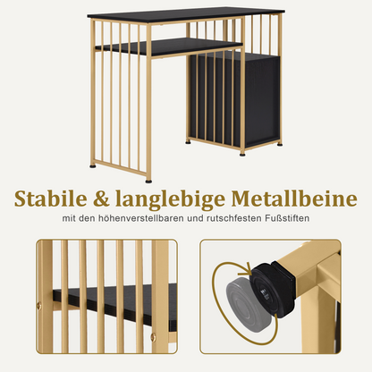 Schreibtisch mit Schubladen - Schminktisch ohne Spiegel Schwarz-Gold