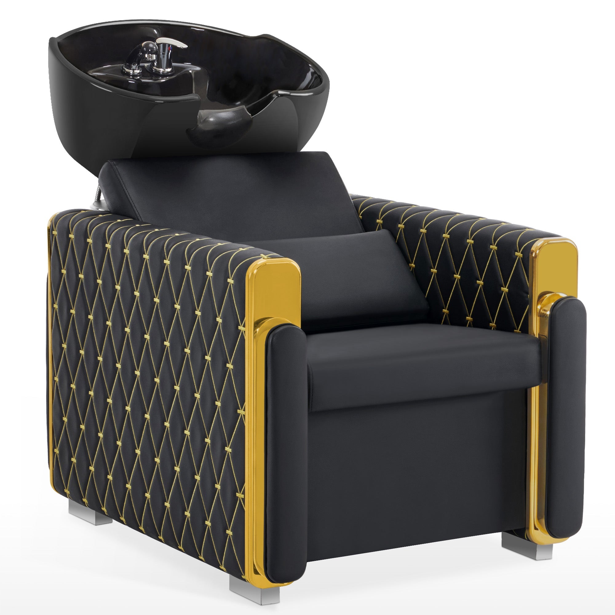 Friseurstuhl mit Waschbecken Retro 8631 Schwarz-Gold