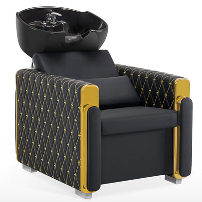 Friseurstuhl mit Waschbecken Retro 8631 Schwarz-Gold