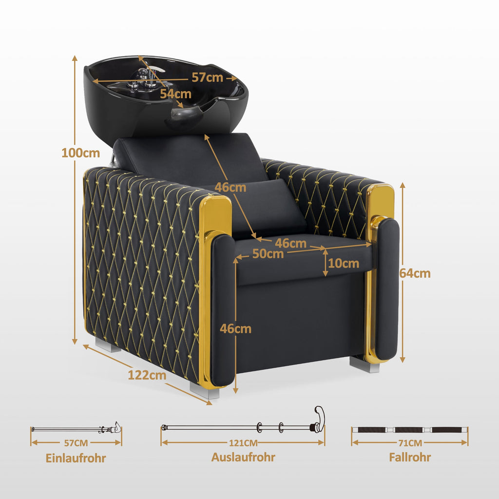 Friseurstuhl mit Waschbecken Retro 8631 Schwarz-Gold