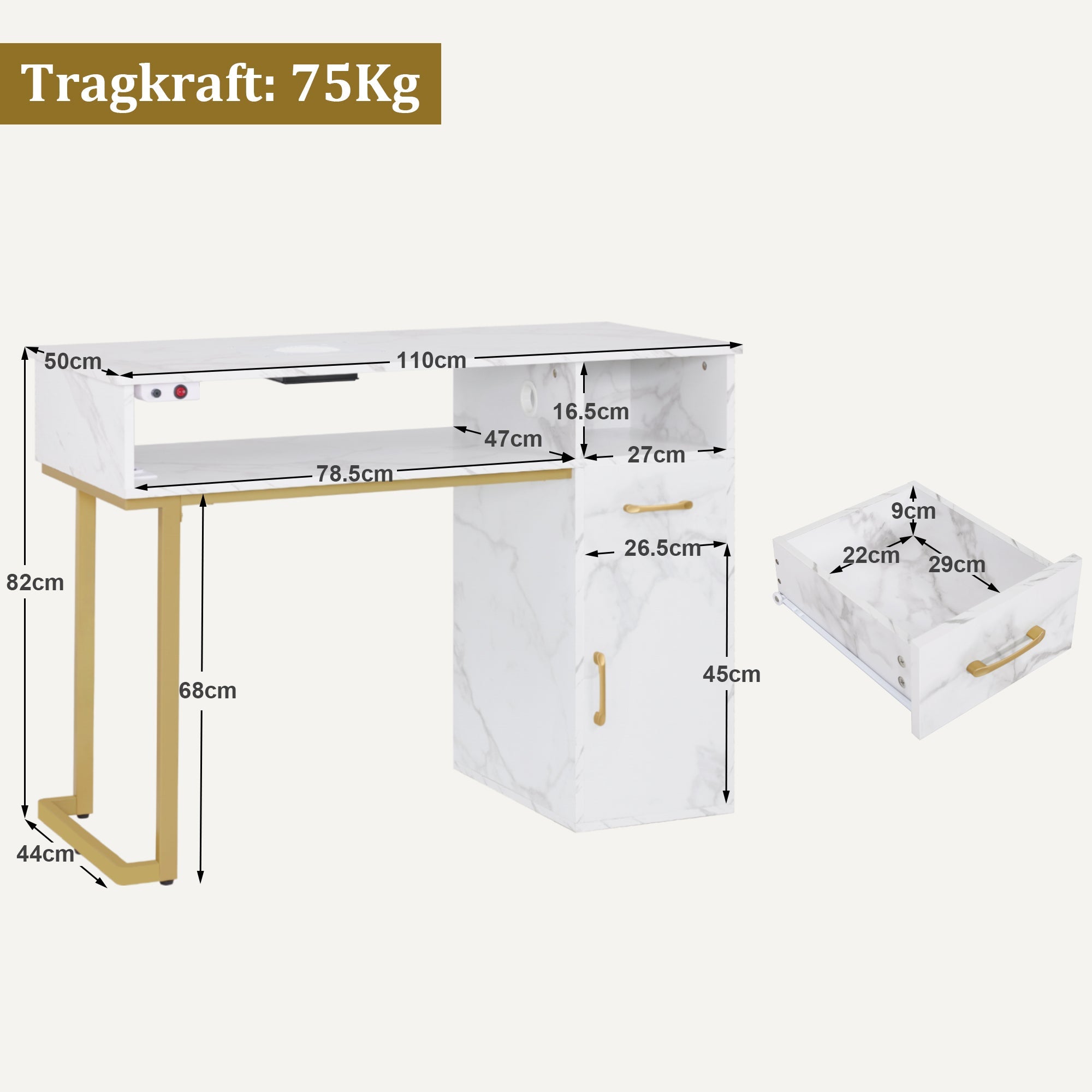 Manikürtisch mit Schublade & Schrank - Nageltisch mit Absaugung & 3 Steckdosen