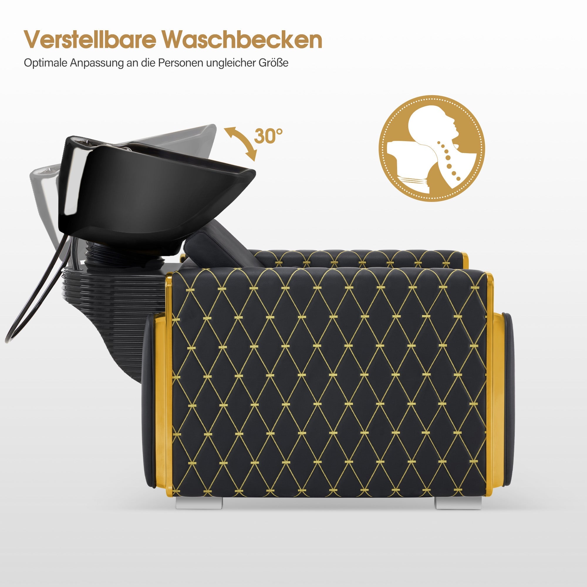 Friseurstuhl mit Waschbecken Retro 8631 Schwarz-Gold