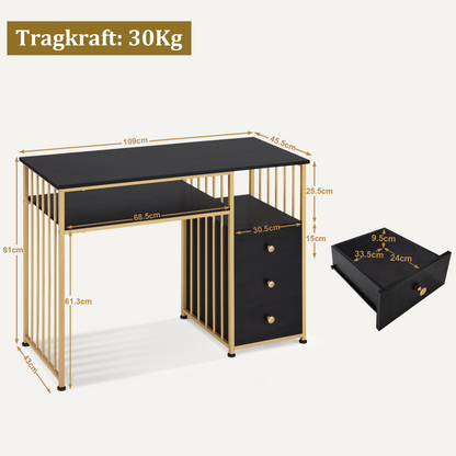 Schreibtisch mit Schubladen - Schminktisch ohne Spiegel Schwarz-Gold
