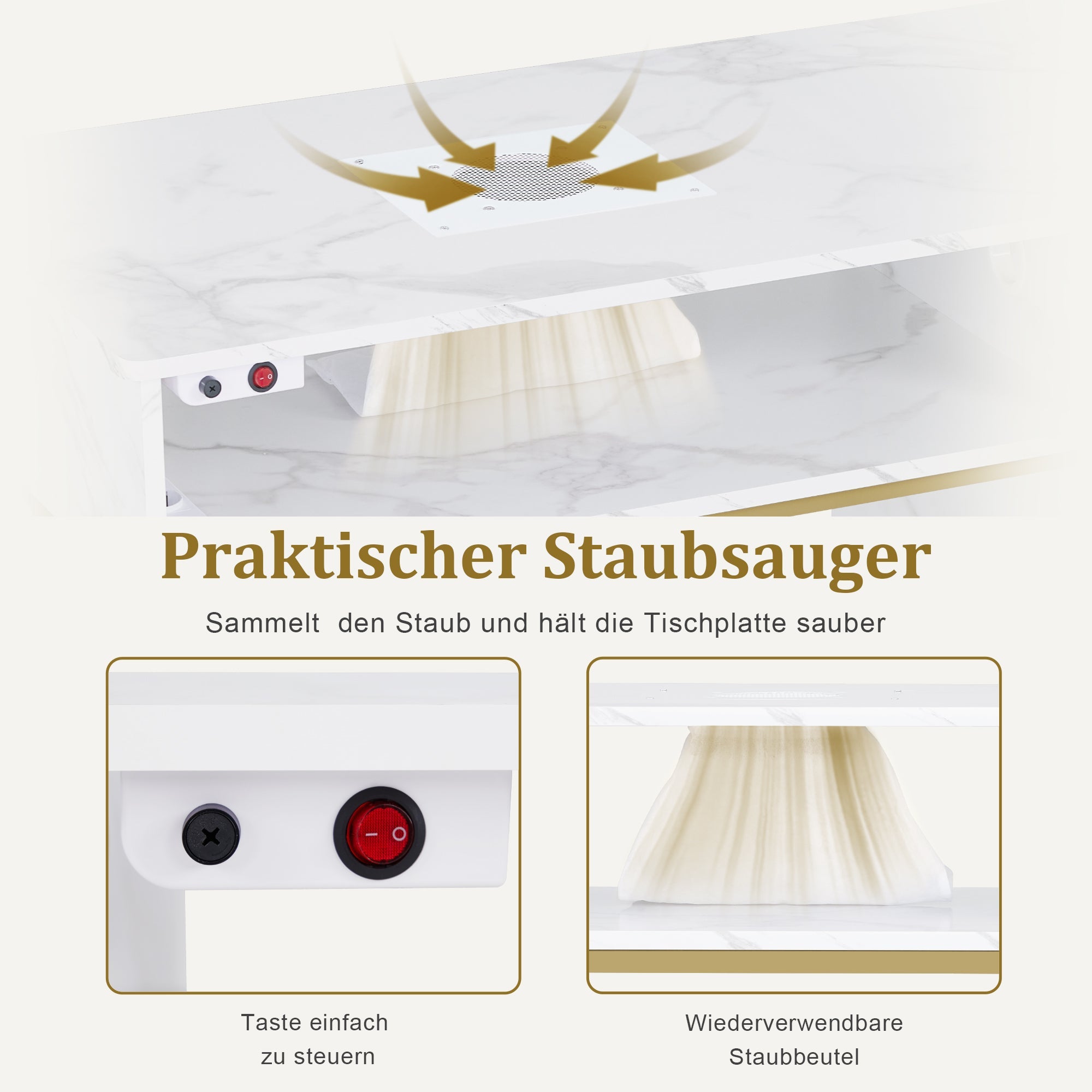 Manikürtisch mit Schublade & Schrank - Nageltisch mit Absaugung & 3 Steckdosen