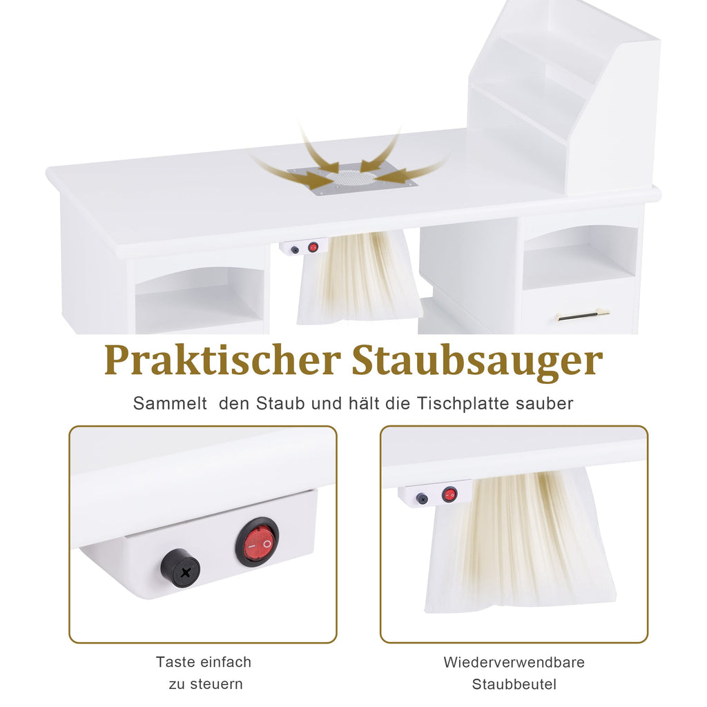 Manikürtisch mit 2 Schubladen - Nageltisch mit Absaugung Weiß