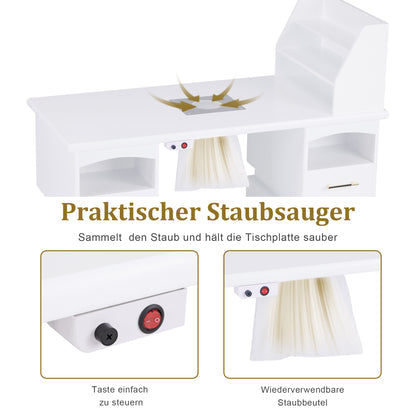Manikürtisch mit 2 Schubladen - Nageltisch mit Absaugung Weiß