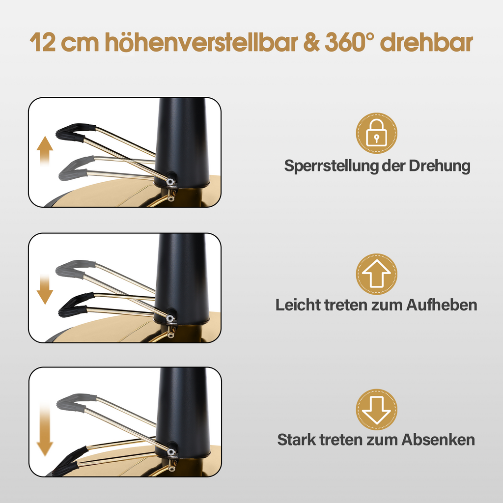 Friseurstuhl mit Kopfstütze 9671 Gold-Schwarz