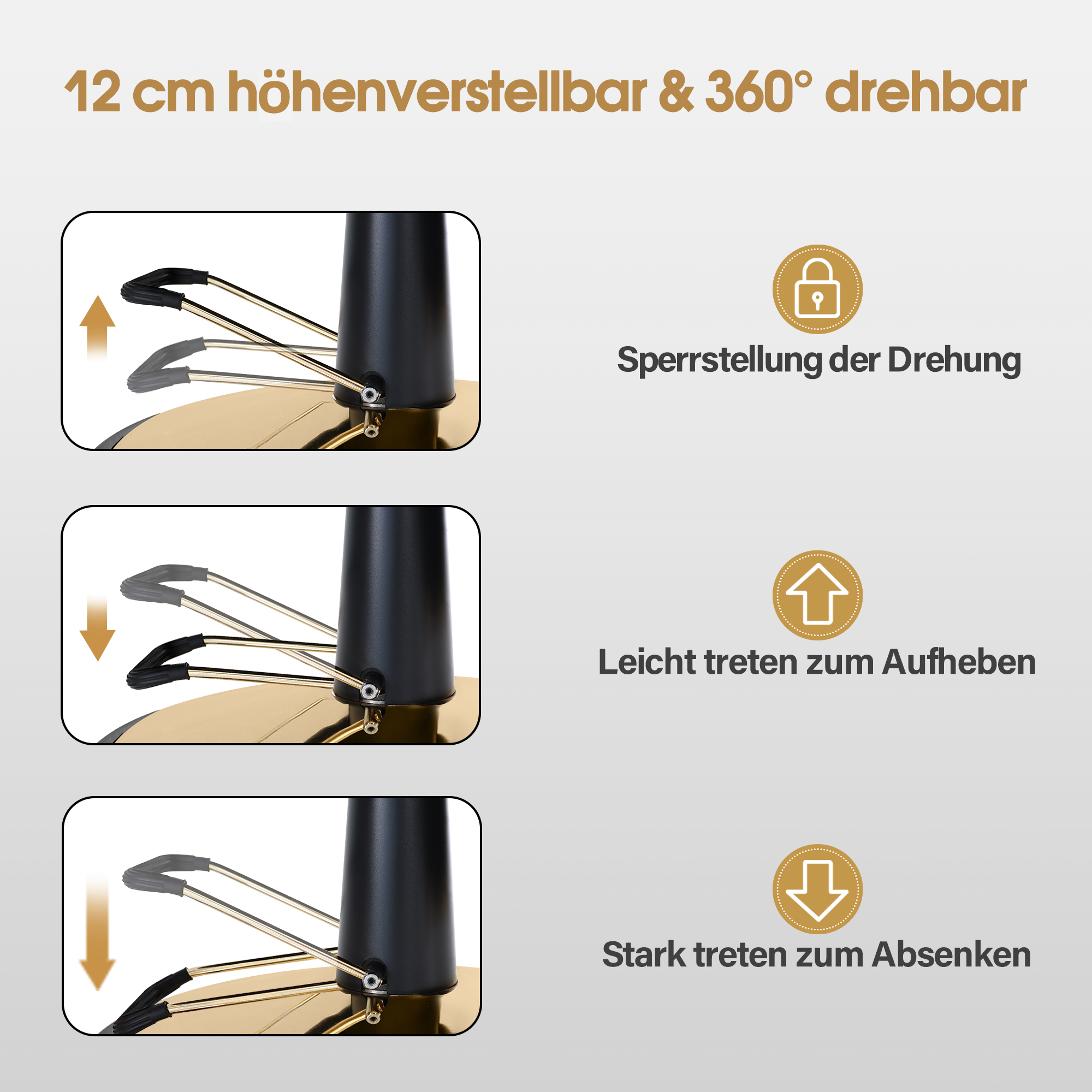 Friseurstuhl mit Kopfstütze 9671 Gold-Schwarz