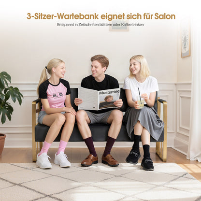 3-Sitzer Sitzbank mit goldenen Armlehnen W528 Schwarz-Gold
