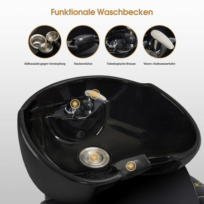 Friseurstuhl mit Waschbecken Retro 8631 Schwarz-Gold
