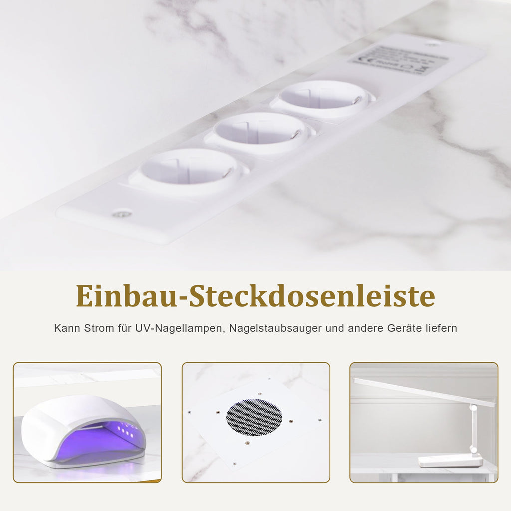Manikürtisch mit Schublade & Schrank - Nageltisch mit Absaugung & 3 Steckdosen