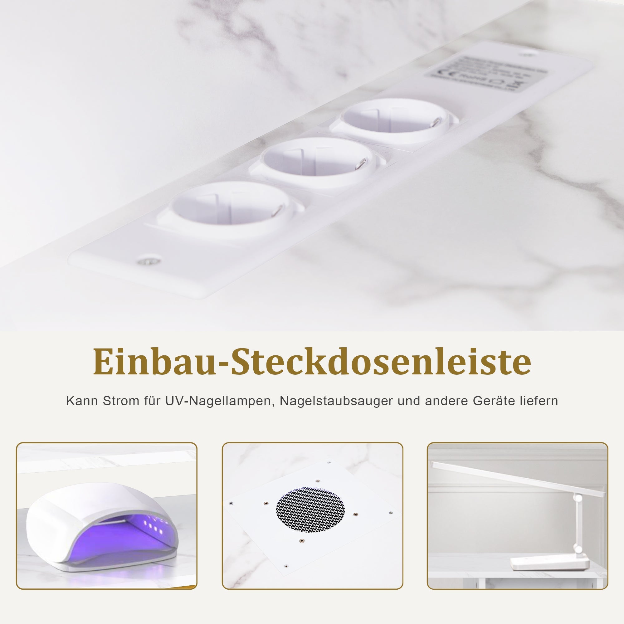 Manikürtisch mit Schublade & Schrank - Nageltisch mit Absaugung & 3 Steckdosen