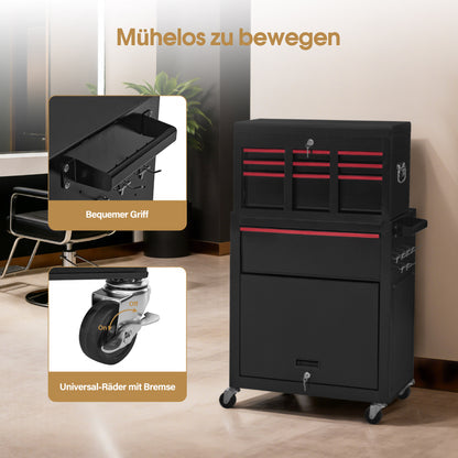 2-in-1 Friseurwagen mit 5 Schubladen 0097 Schwarz-Rot