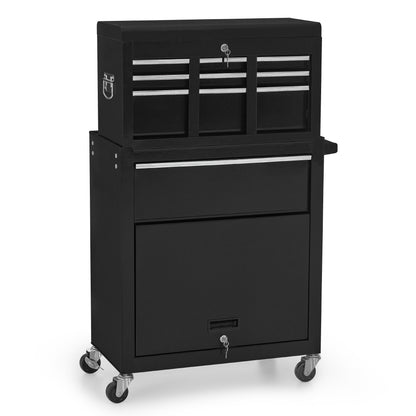 2-in-1 Friseurwagen mit 5 Schubladen 0097 Schwarz-Silber