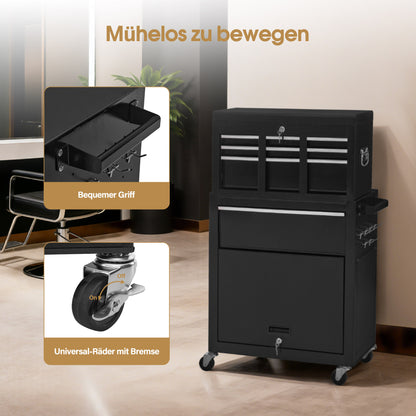 2-in-1 Friseurwagen mit 5 Schubladen 0097 Schwarz-Silber