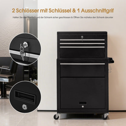 2-in-1 Friseurwagen mit 5 Schubladen 0097 Schwarz-Silber