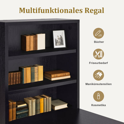 Schreibtisch mit 3 Schubladen - Nageltisch aus Holz mit Metallgestell & Regal Schwarz-Gold