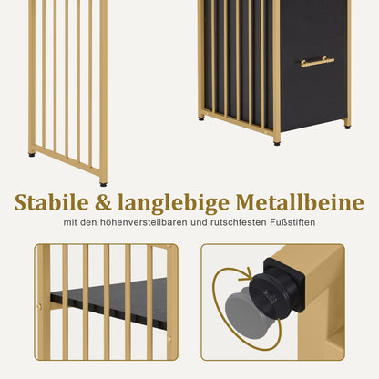 Schreibtisch mit 3 Schubladen - Nageltisch aus Holz mit Metallgestell & Regal Schwarz-Gold