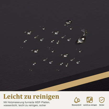 Schreibtisch mit 3 Schubladen - Nageltisch aus Holz mit Metallgestell & Regal Schwarz-Gold