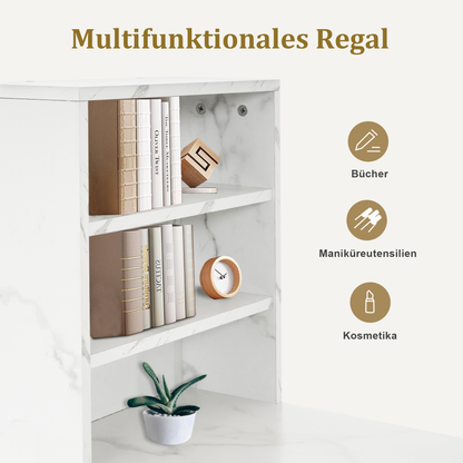 Schreibtisch mit 3 Schubladen - Nageltisch aus Holz mit Metallgestell & Regal
