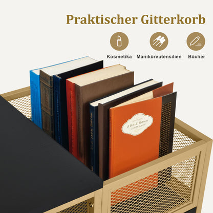 Schminktisch mit 6 Schubladen - Nageltisch aus Holz mit Metallgestell Schwarz-Gold