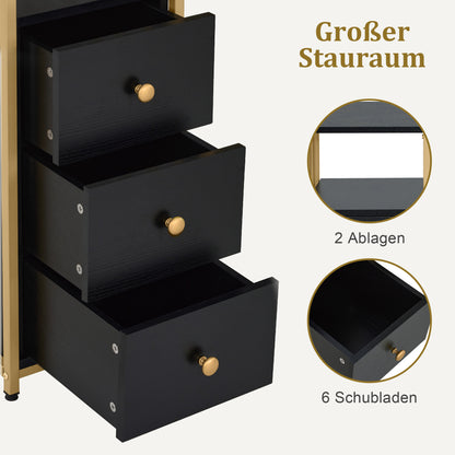 Schminktisch mit 6 Schubladen - Nageltisch aus Holz mit Metallgestell Schwarz-Gold