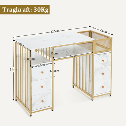 Schminktisch mit 6 Schubladen - Nageltisch aus Holz mit Metallgestell