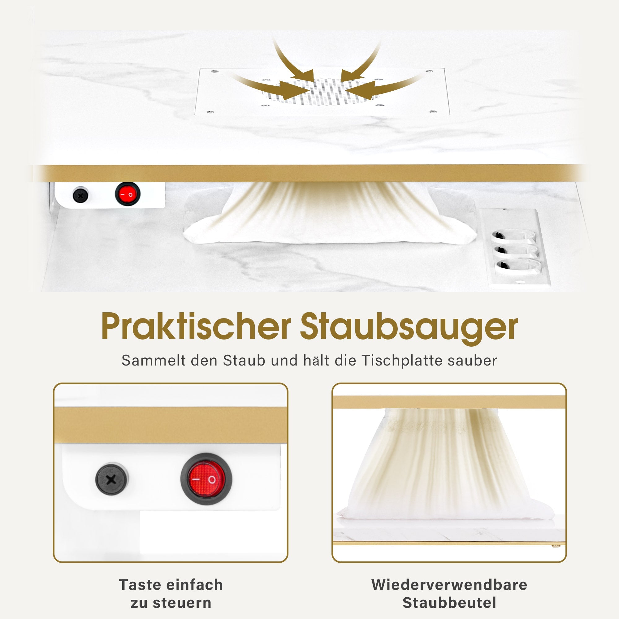 Manikürtisch mit 4 Schubladen, 1 Regal & 5 Ablagen - Nageltisch mit Absaugung