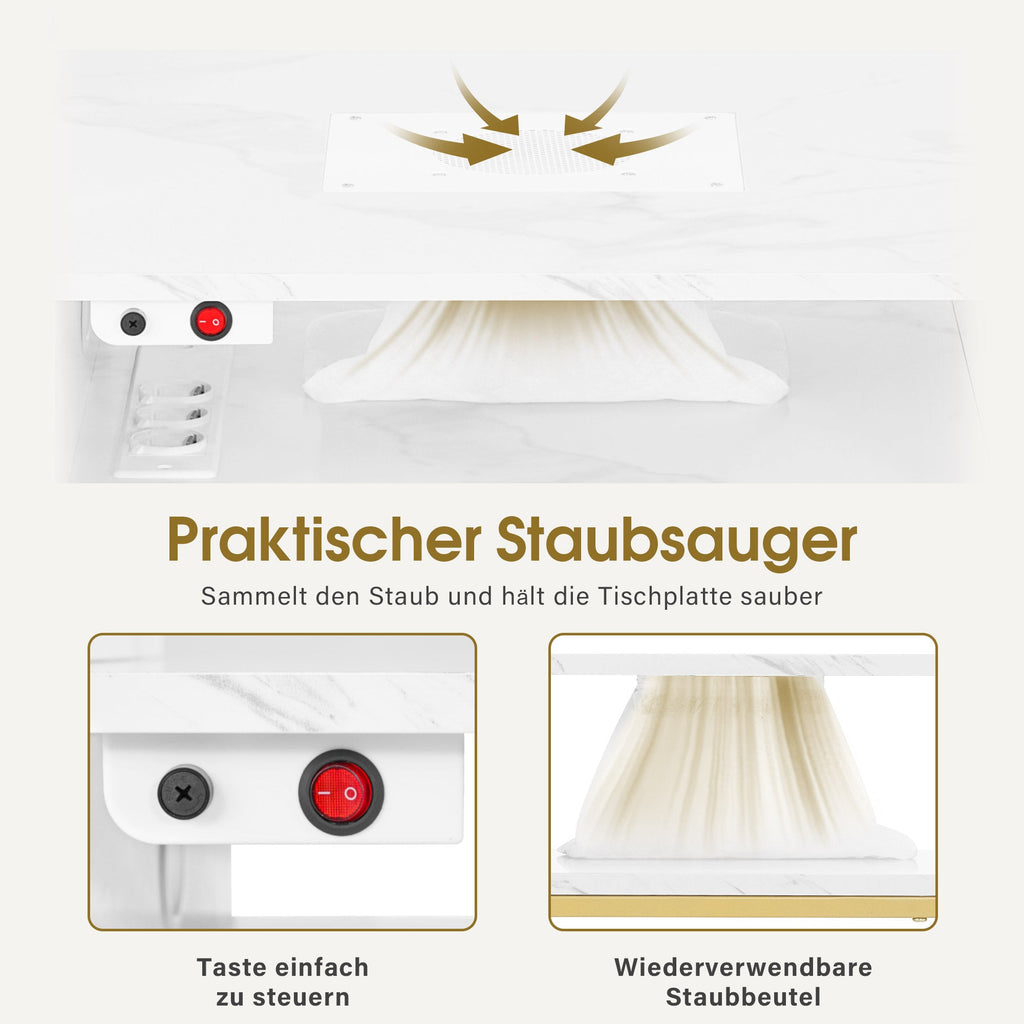Manikürtisch mit 3 Schubladen & 2 Ablagen - Nageltisch mit Absaugung