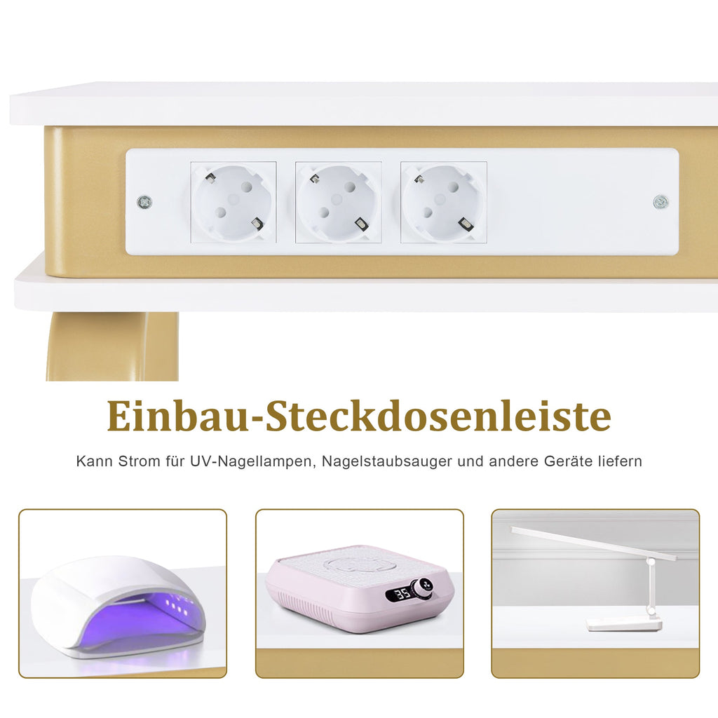 Schreibtisch mit Schubladen für Nagelstudio - Manikürtisch mit 3 Steckdosen