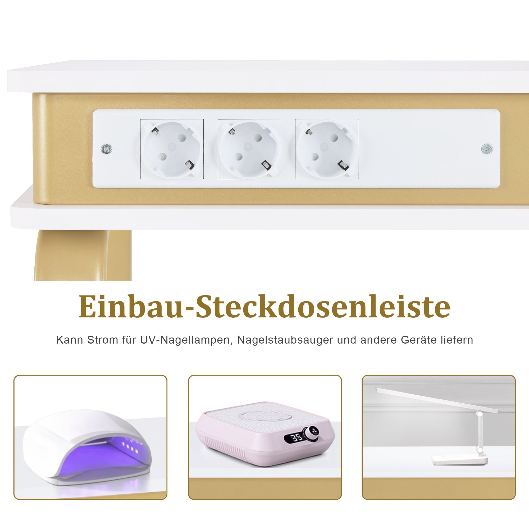 Schreibtisch mit Schubladen für Nagelstudio - Manikürtisch mit 3 Steckdosen