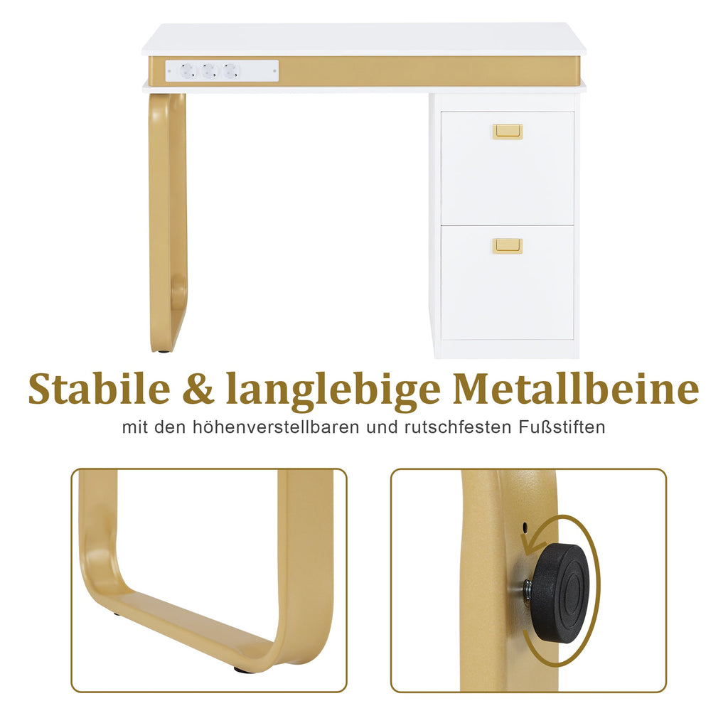 Schreibtisch mit Schubladen für Nagelstudio - Manikürtisch mit 3 Steckdosen