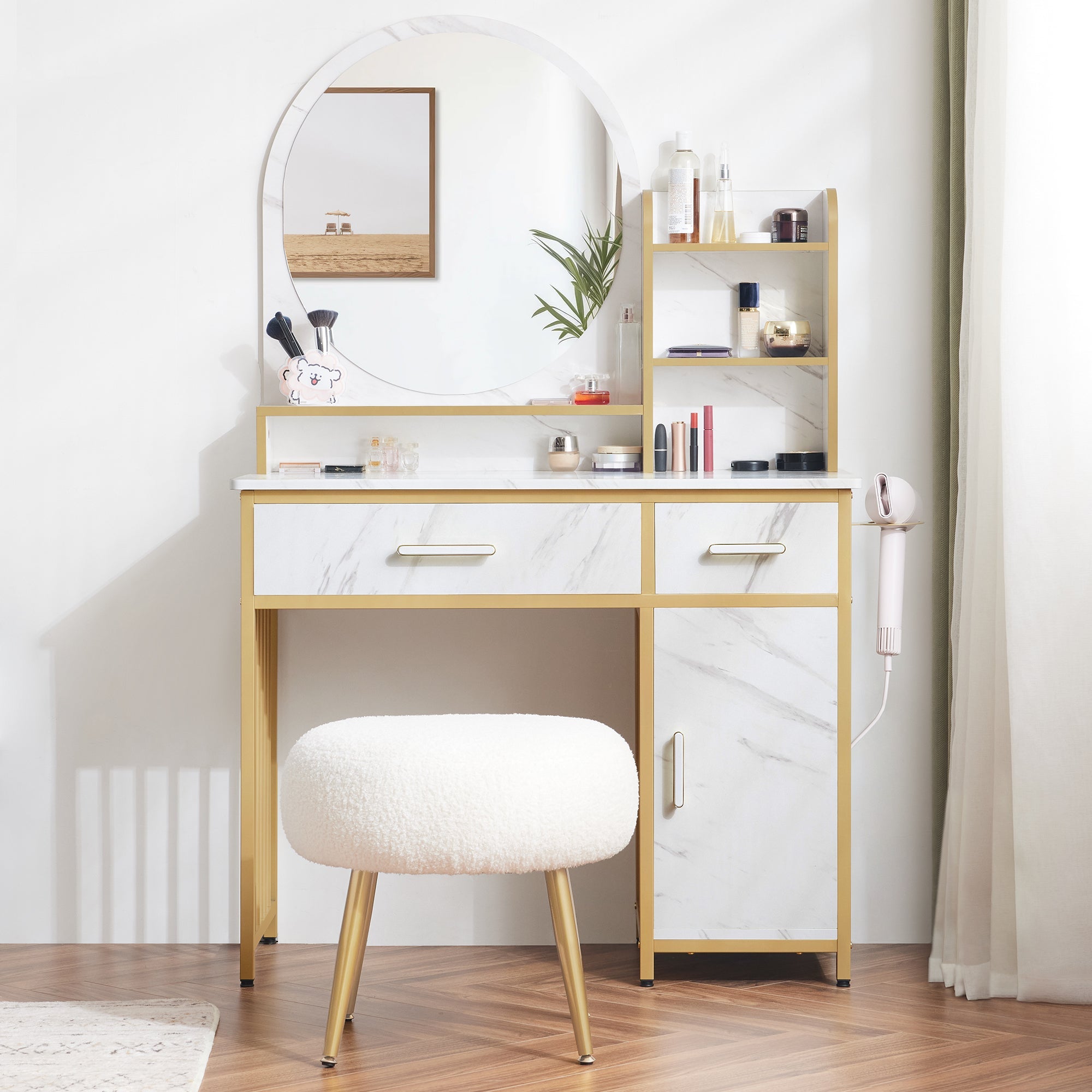 Schminktisch mit Spiegel - Frisiertisch Make-up Tisch mit 2 Schubladen & 3 Ablagen
