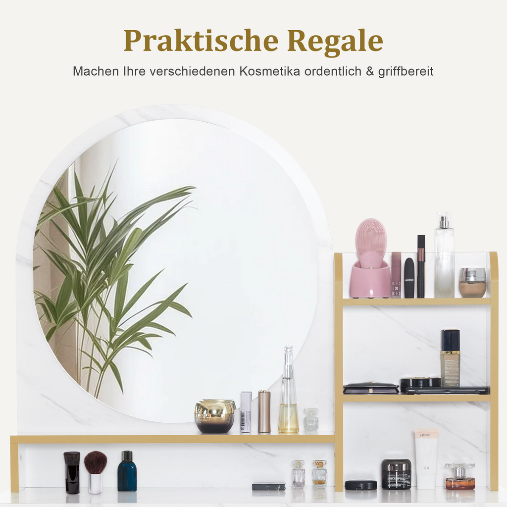 Schminktisch mit Spiegel - Frisiertisch Make-up Tisch mit 2 Schubladen & 3 Ablagen