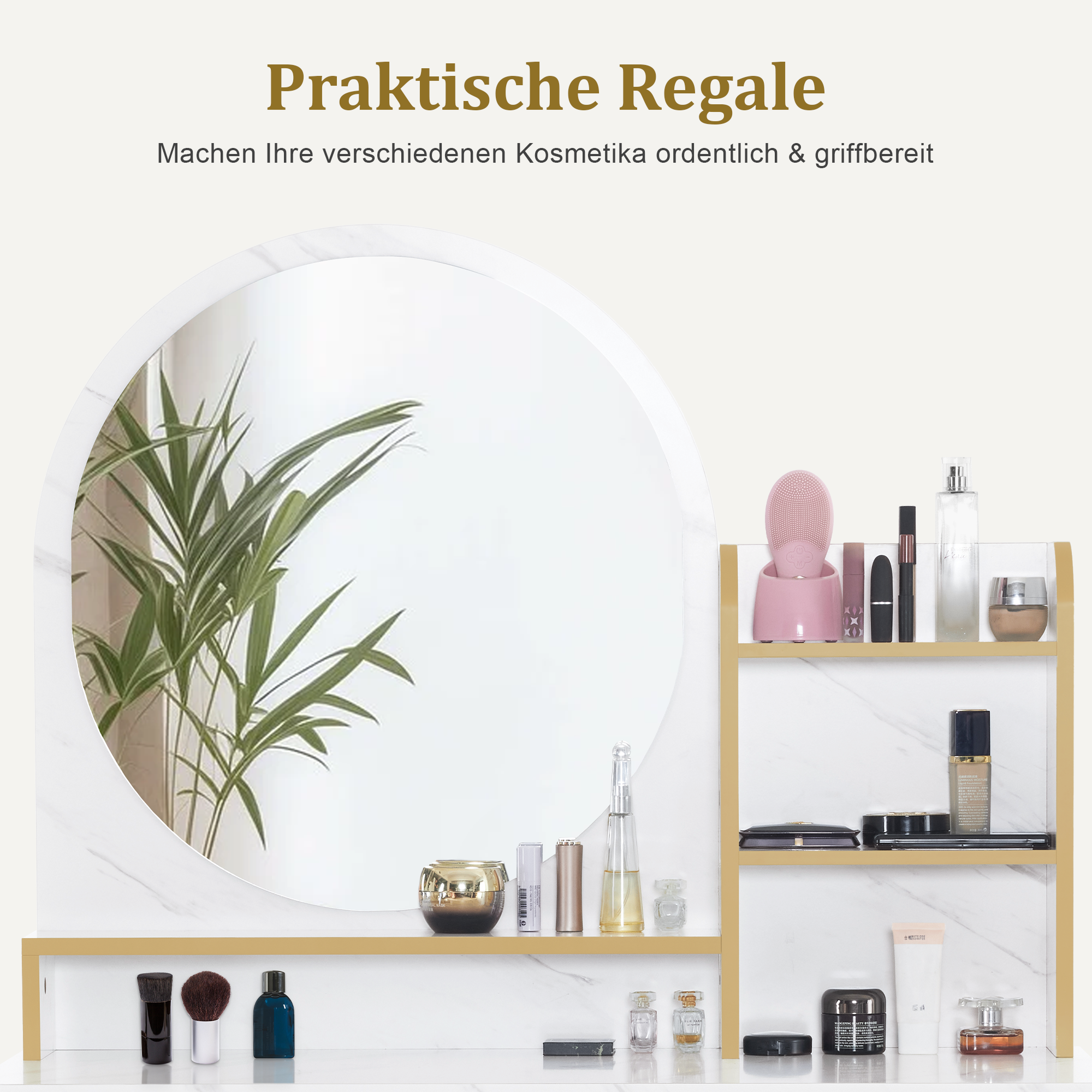 Schminktisch mit Spiegel - Frisiertisch Make-up Tisch mit 2 Schubladen & 3 Ablagen