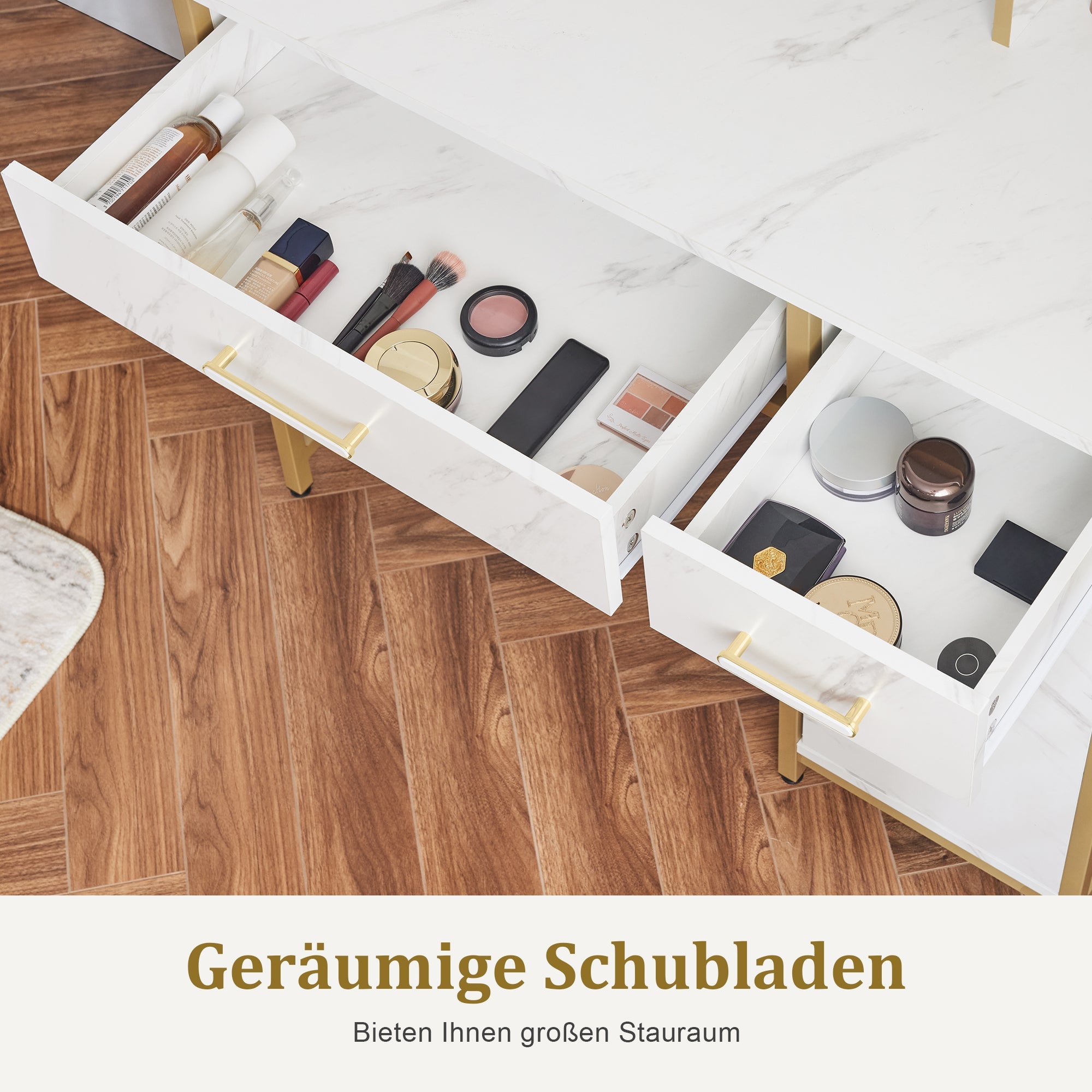 Schminktisch mit Spiegel - Frisiertisch Make-up Tisch mit 2 Schubladen & 3 Ablagen