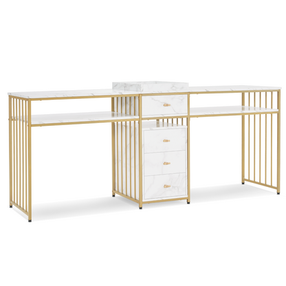 Doppelnageltisch mit Schubladen - Schreibtisch mit Regal Manikürtisch