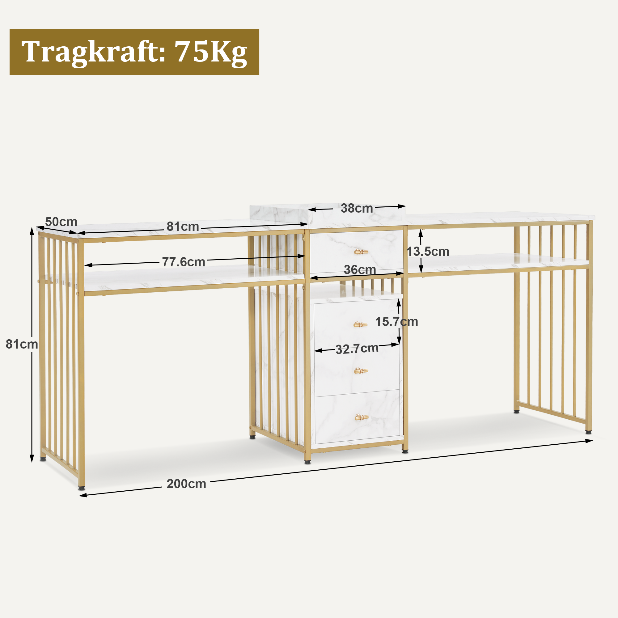 Doppelnageltisch mit Schubladen - Schreibtisch mit Regal Manikürtisch