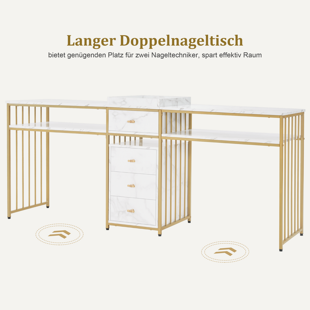 Doppelnageltisch mit Schubladen - Schreibtisch mit Regal Manikürtisch