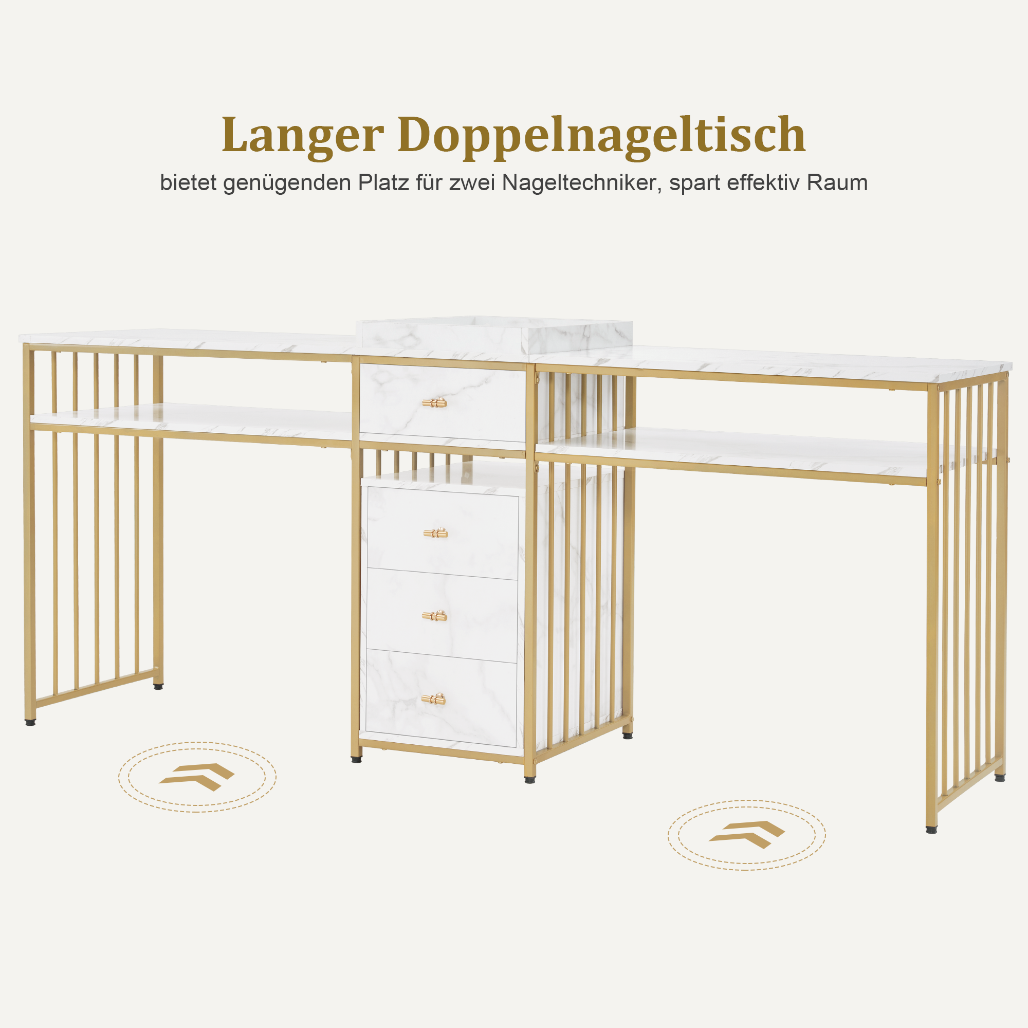 Doppelnageltisch mit Schubladen - Schreibtisch mit Regal Manikürtisch