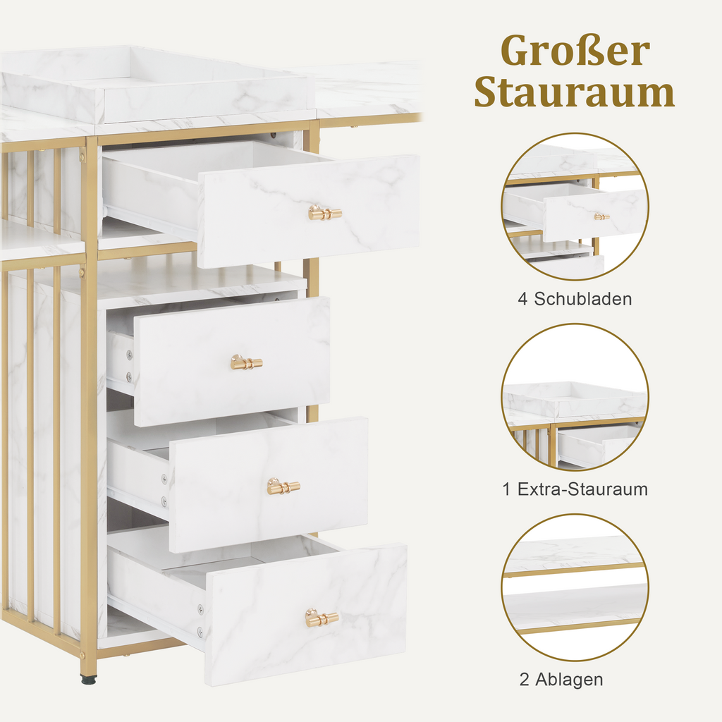 Doppelnageltisch mit Schubladen - Schreibtisch mit Regal Manikürtisch