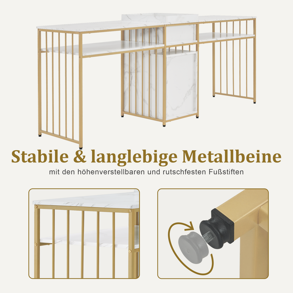 Doppelnageltisch mit Schubladen - Schreibtisch mit Regal Manikürtisch