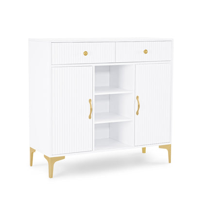 Sideboard mit 2 Schubladen - Badezimmerschrank mit 3 offenen Fächern Weiß