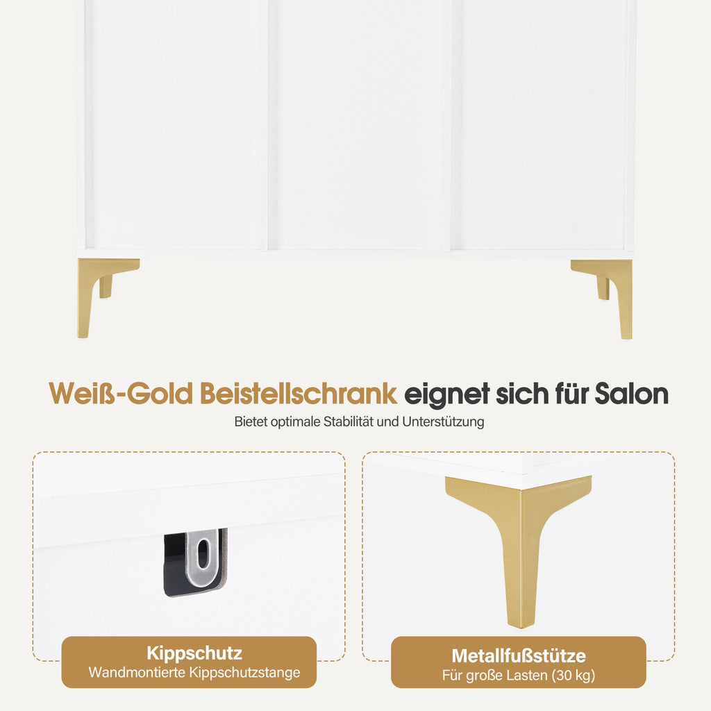 Sideboard mit 2 Schubladen - Badezimmerschrank mit 3 offenen Fächern Weiß