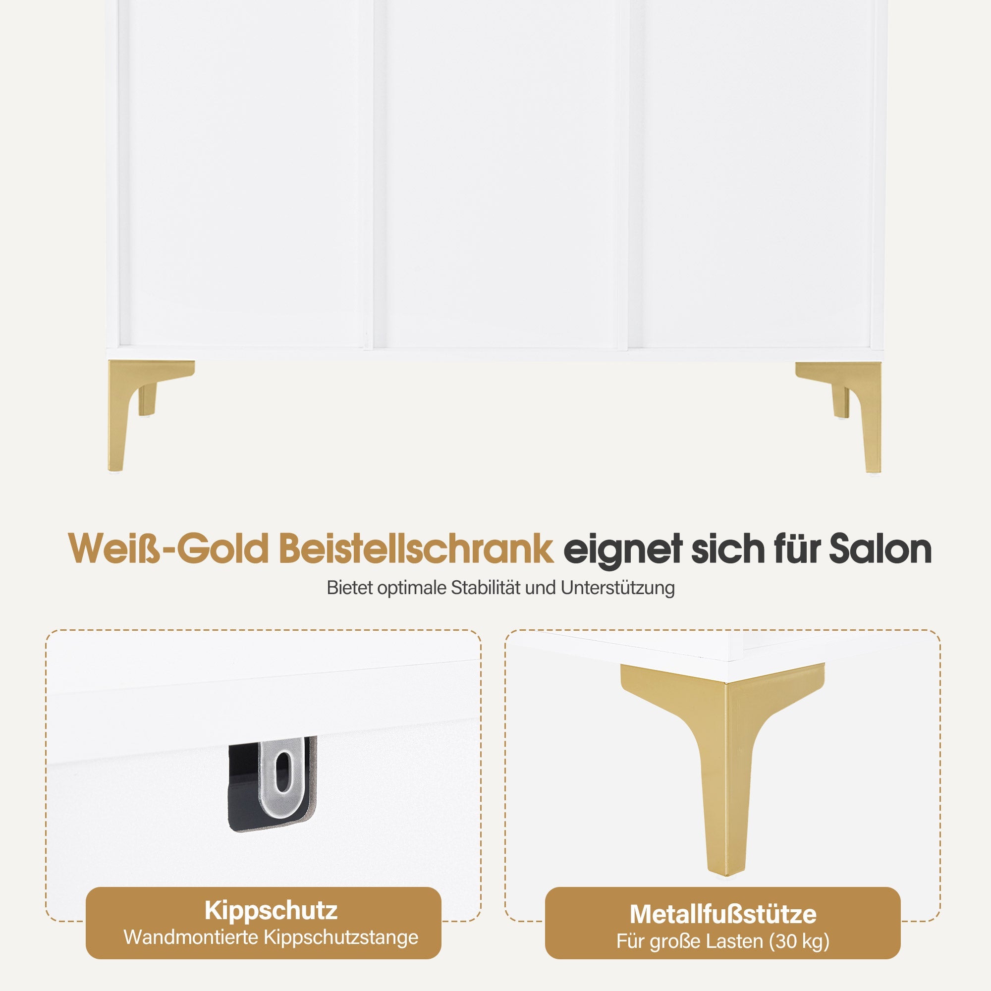 Sideboard mit 2 Schubladen - Badezimmerschrank mit 3 offenen Fächern Weiß