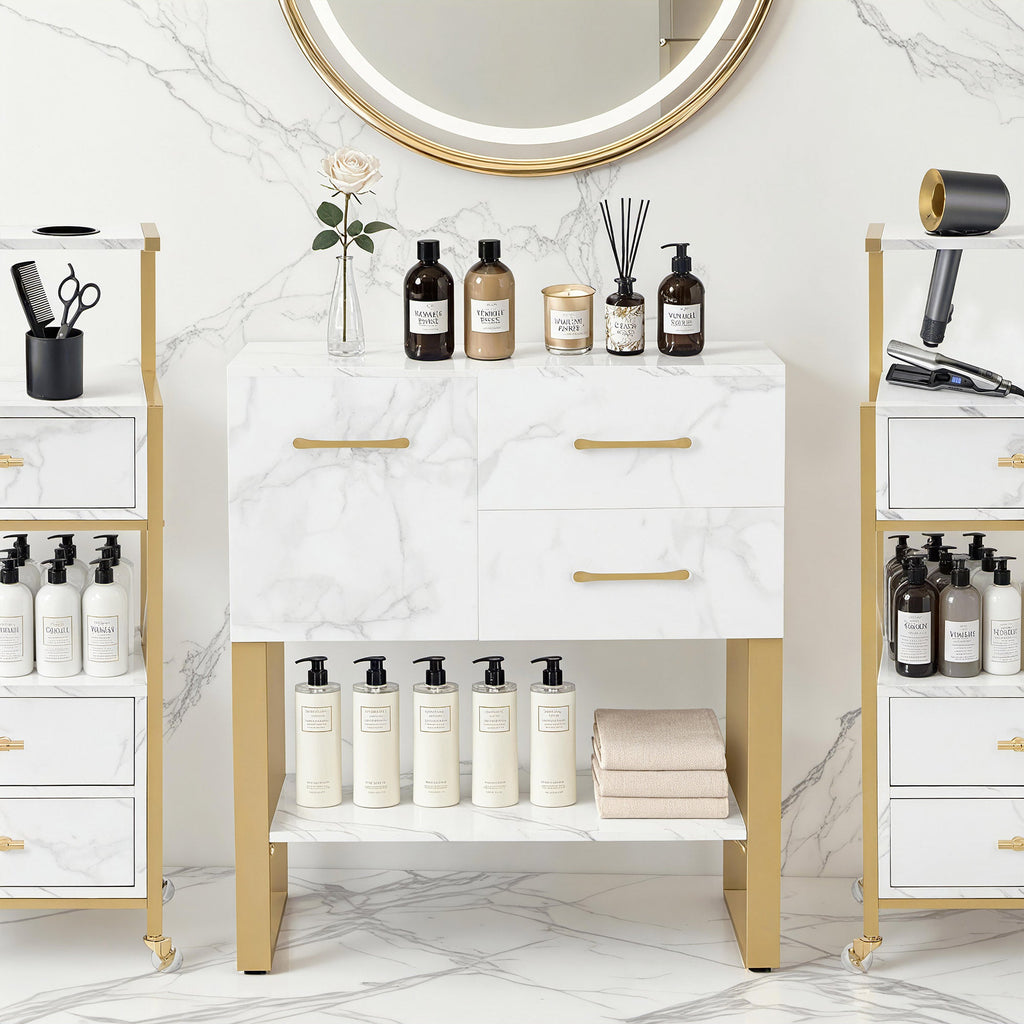 Sideboard mit 2 Schubladen - Badezimmerschrank mit Schrank & offener Ablage
