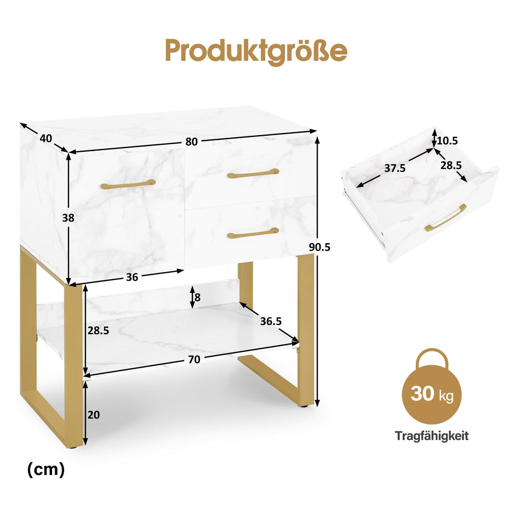 Sideboard mit 2 Schubladen - Badezimmerschrank mit Schrank & offener Ablage