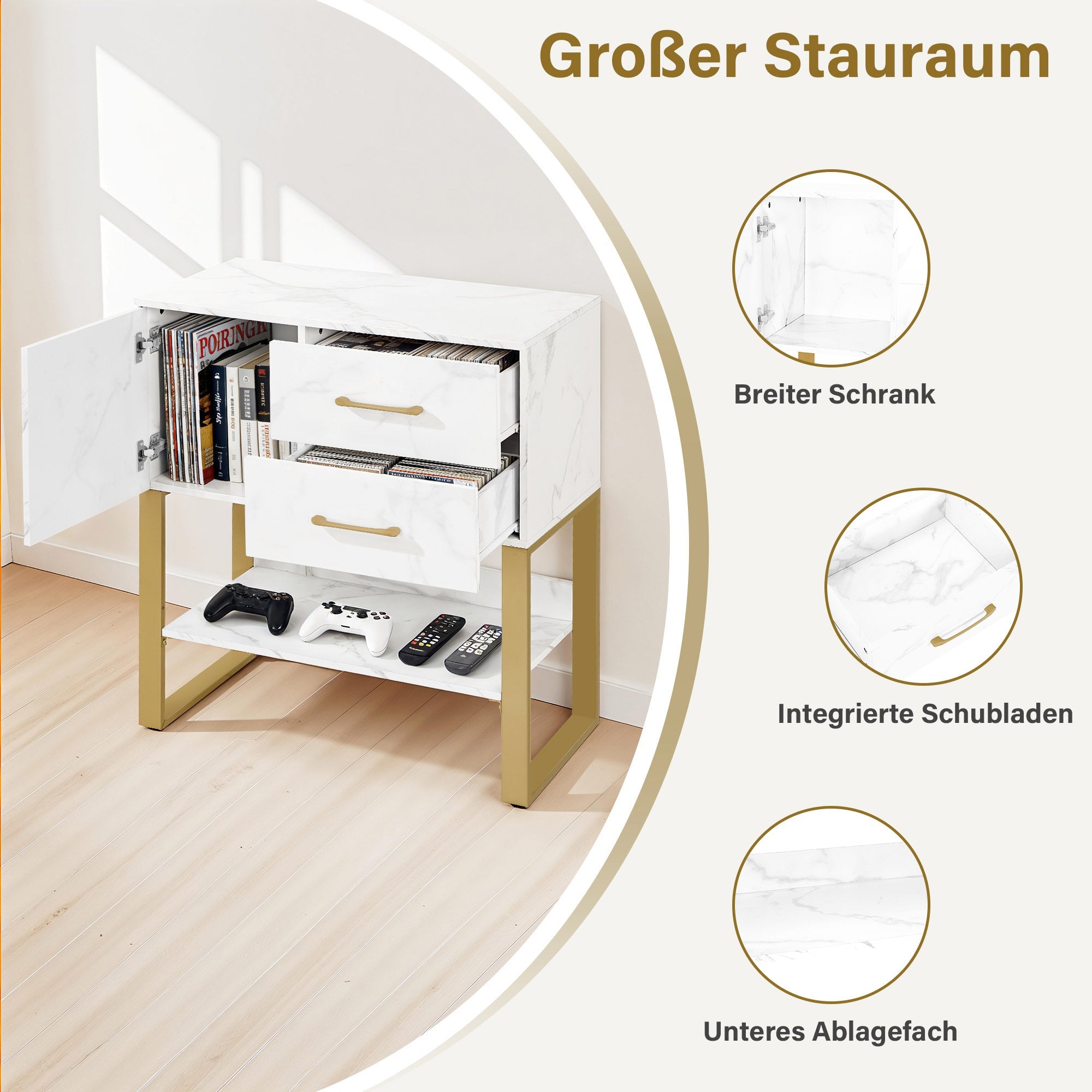 Sideboard mit 2 Schubladen - Badezimmerschrank mit Schrank & offener Ablage