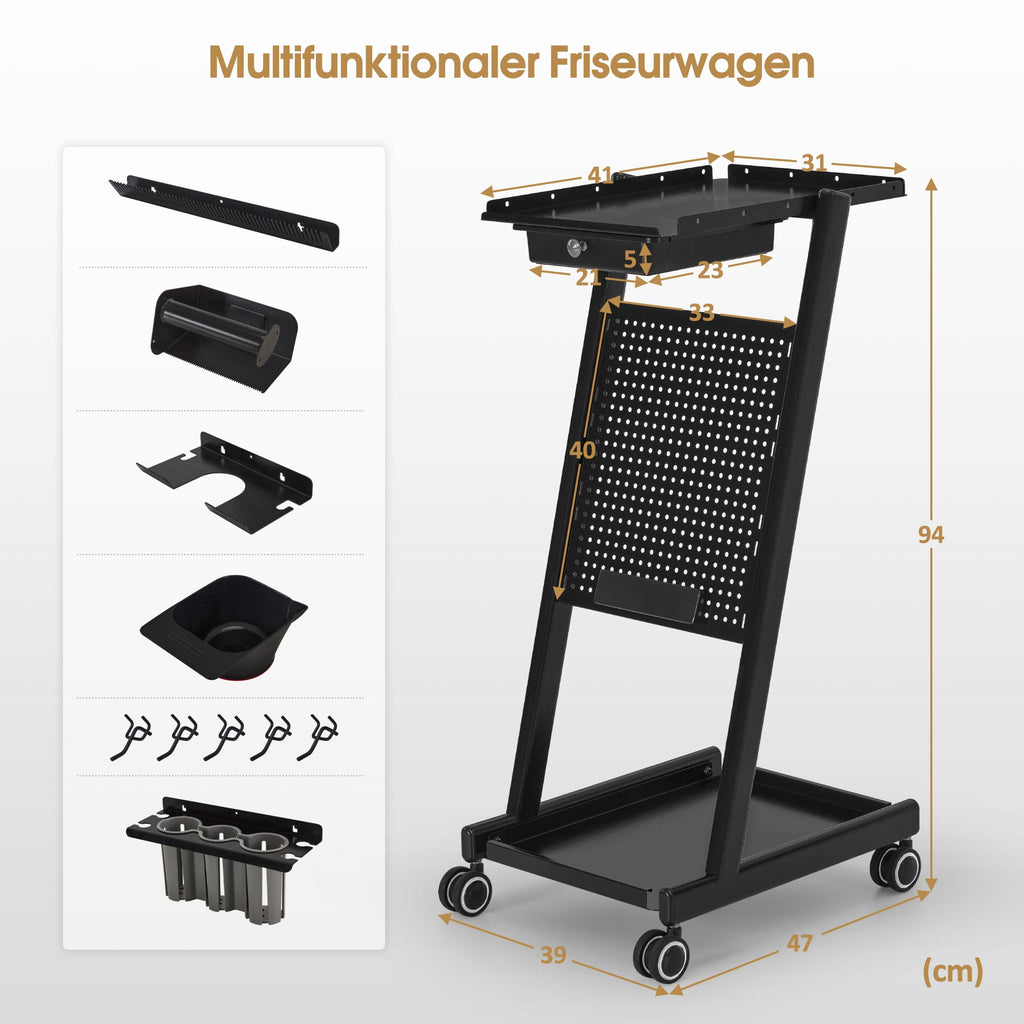 Friseurwagen mit Schublade 2 Ablagen 0085 Schwarz